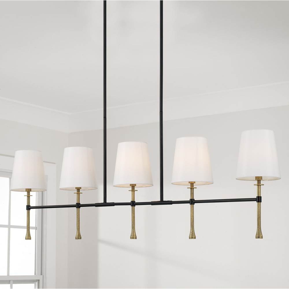 Capital Lighting 860751MBG-717 Matte Black,Hammered Gold 48'' W X 18.75'' H 5-light Linear Chandelier In Matte Black With Textured Hammered Gold Tails And White Fabric Shades Image 6