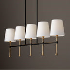 Capital Lighting Hollis 48'' W X 18.75'' H 5-light Linear Chandelier In Matte Black With Textured Hammered Gold Tails And White Fabric Shades