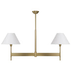 Capital Lighting 860821AD-719 Aged Brass 50'' W X 22.5'' H 2-light Linear Chandelier In Aged Brass With White Fabric Shades And Designer Canopy Image 1