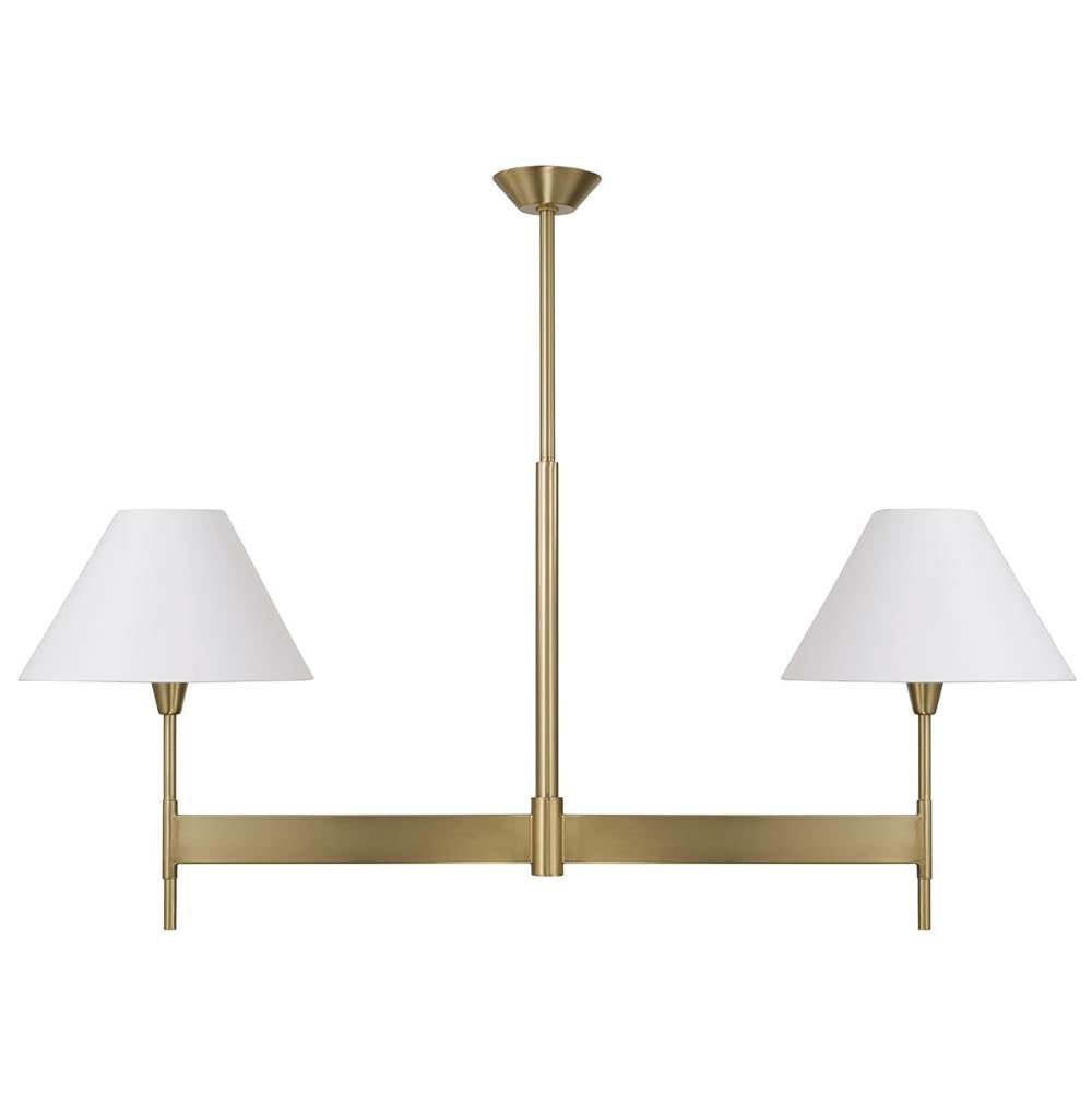 Capital Lighting 860821AD-719 Aged Brass 50'' W X 22.5'' H 2-light Linear Chandelier In Aged Brass With White Fabric Shades And Designer Canopy Image 1