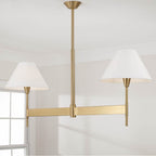 Capital Lighting Leland 50'' W X 22.5'' H 2-light Linear Chandelier In Aged Brass With White Fabric Shades And Designer Canopy