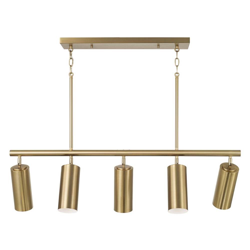 Capital Lighting 861751AD Aged Brass 40'' W X 11.25'' H 5-light Adjustable Linear Chandelier In Aged Brass With Matte White Interior And Repositional Metal Shades Image 1