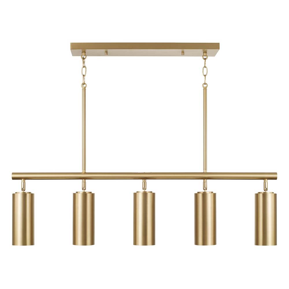 Capital Lighting 861751AD Aged Brass 40'' W X 11.25'' H 5-light Adjustable Linear Chandelier In Aged Brass With Matte White Interior And Repositional Metal Shades Image 2