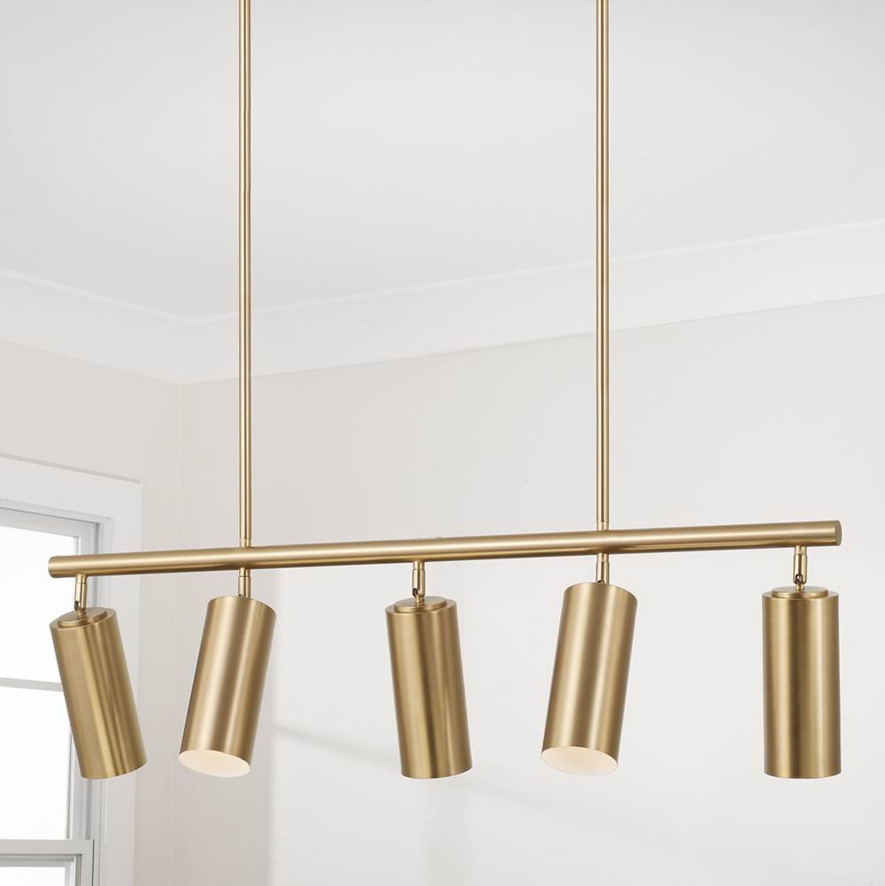Capital Lighting Robbie 40'' W X 11.25'' H 5-light Adjustable Linear Chandelier In Aged Brass With Matte White Interior And Repositional Metal Shades