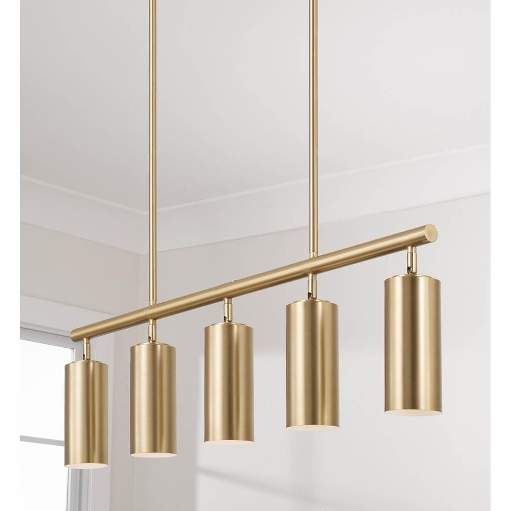 Capital Lighting 861751AD Aged Brass 40'' W X 11.25'' H 5-light Adjustable Linear Chandelier In Aged Brass With Matte White Interior And Repositional Metal Shades Image 5