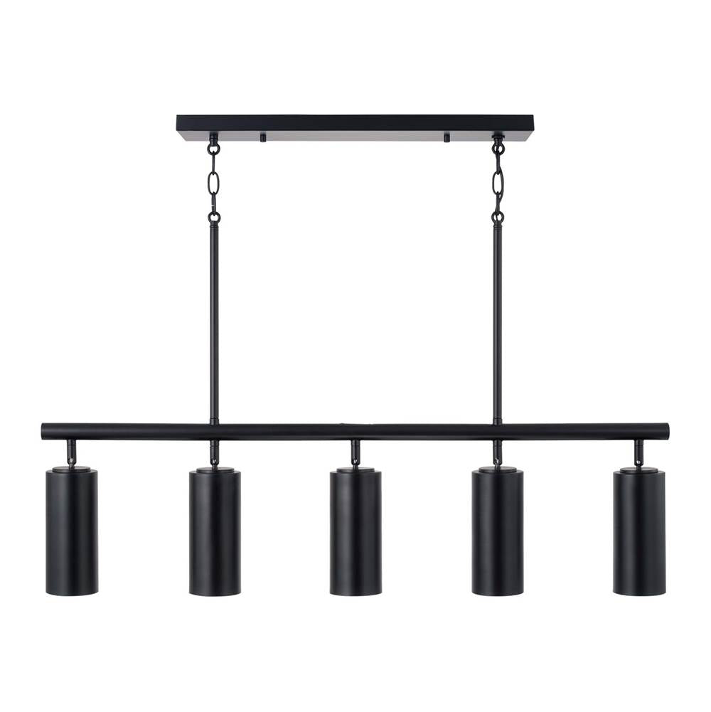 Capital Lighting 861751MB Matte Black 40'' W X 11.25'' H 5-light Adjustable Linear Chandelier In Matte Black With Matte White Interior And Repositional Metal Shades Image 2