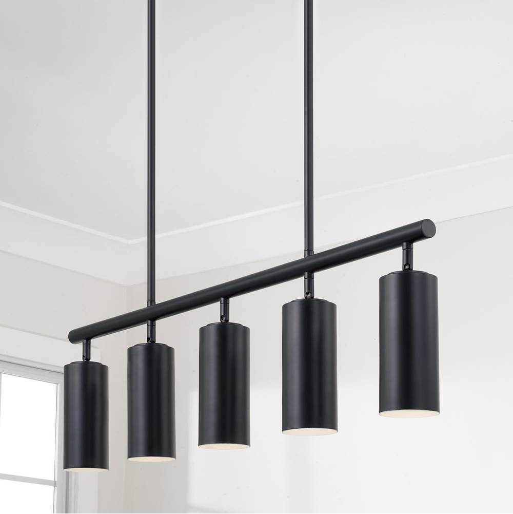 Capital Lighting 861751MB Matte Black 40'' W X 11.25'' H 5-light Adjustable Linear Chandelier In Matte Black With Matte White Interior And Repositional Metal Shades Image 5