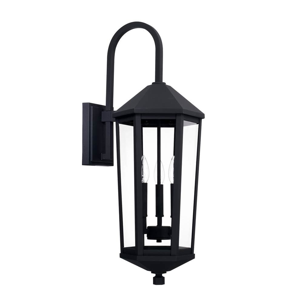 Capital Lighting Ellsworth 10''w X 29''h 3-light Clear Glass Outdoor Wall Lantern In Black
