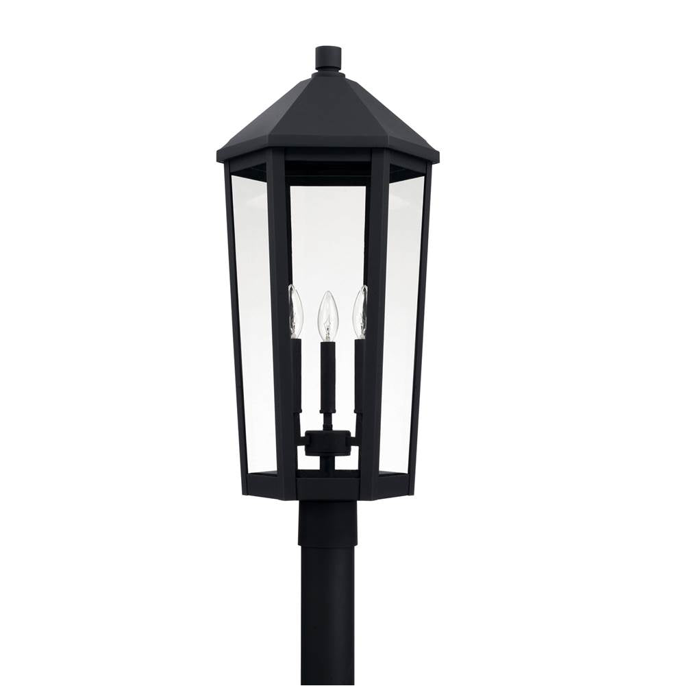 Capital Lighting Ellsworth 12.5'' W X 27.5'' H 3-light Outdoor Post Lantern In Black With Clear Glass Shade