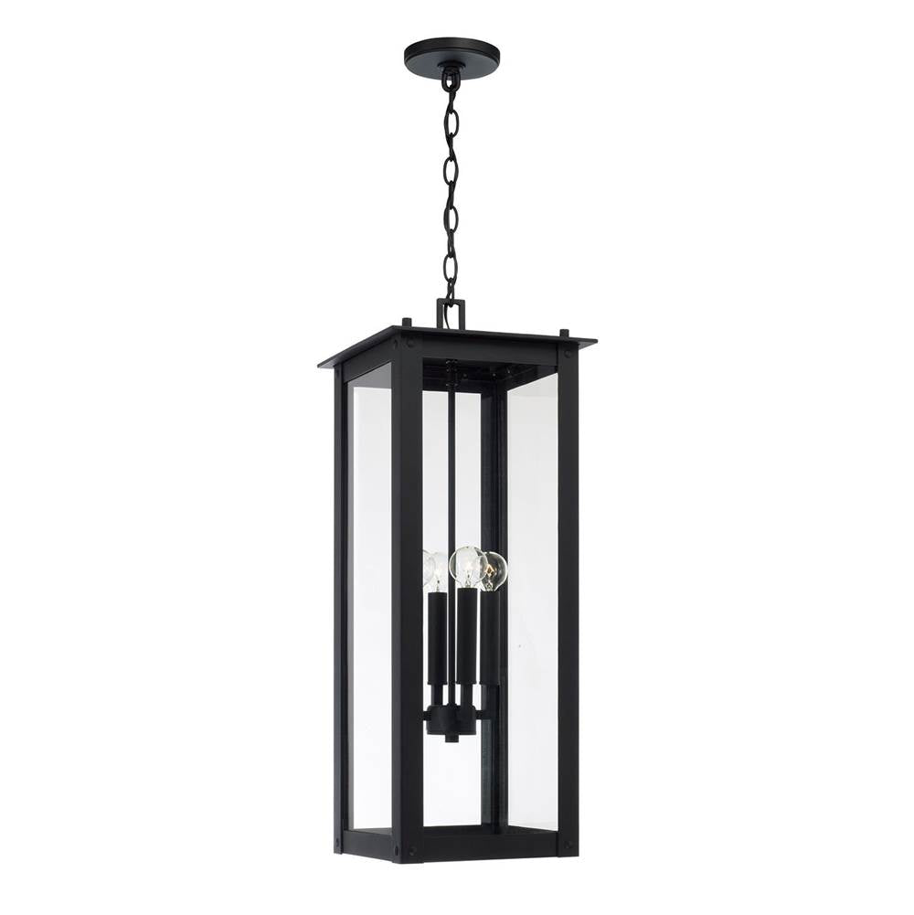 Capital Lighting 934644BK Black 11'' W X 28.5'' H 4-light Outdoor Rectangular Hanging Lantern In Black With Clear Glass Image 1