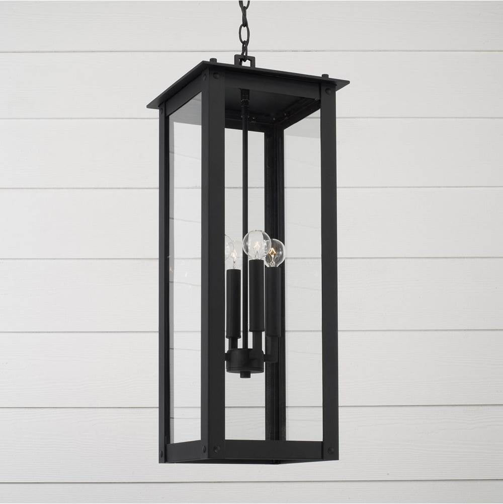 Capital Lighting Hunt 11'' W X 28.5'' H 4-light Outdoor Rectangular Hanging Lantern In Black With Clear Glass