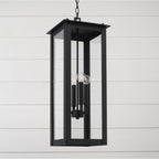Capital Lighting Hunt 11'' W X 28.5'' H 4-light Outdoor Rectangular Hanging Lantern In Black With Clear Glass
