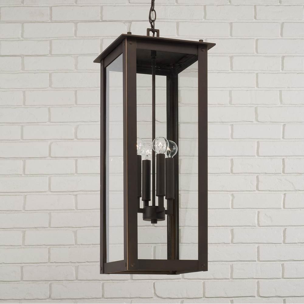 Capital Lighting Hunt 11'' W X 28.5'' H 4-light Outdoor Rectangular Hanging Lantern In Black With Clear Glass