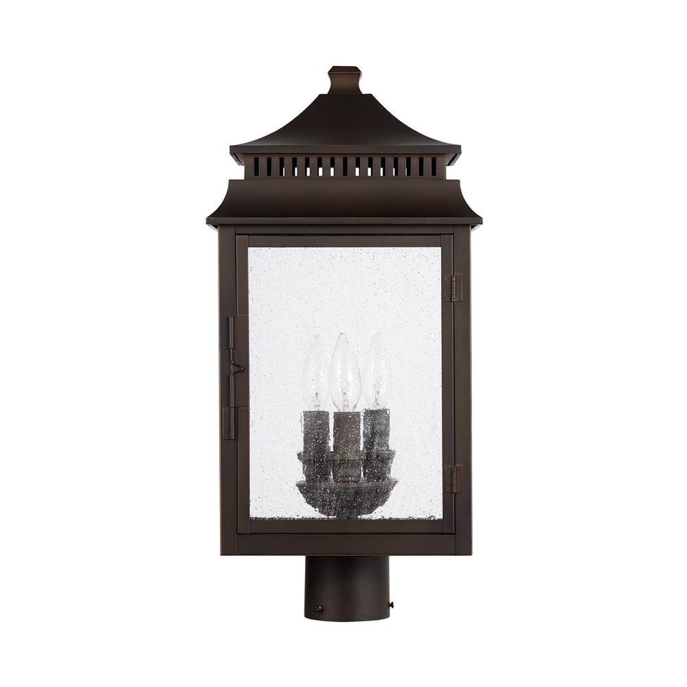 Capital Lighting 936932OZ Oiled Bronze 10'' W X 21'' H 3-light Antiqued Water Glass Outdoor Post Lantern Fits 3'' Post (sold Separately) In Oiled Bronze Image 1