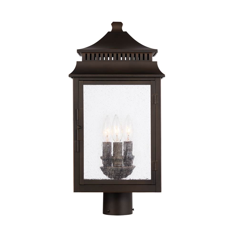 Capital Lighting 936932OZ Oiled Bronze 10'' W X 21'' H 3-light Antiqued Water Glass Outdoor Post Lantern Fits 3'' Post (sold Separately) In Oiled Bronze Image 2