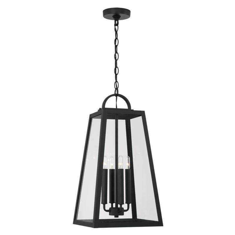 Capital Lighting Leighton 12'' W X 23'' H 4-light Outdoor Hanging Lantern Pendant In Black With Clear Glass