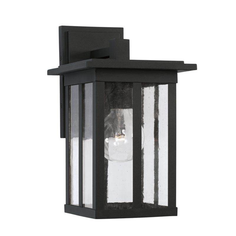 Capital Lighting Barrett 7''w X 12''h 1-light Outdoor Wall Lantern In Black With Antiqued Glass
