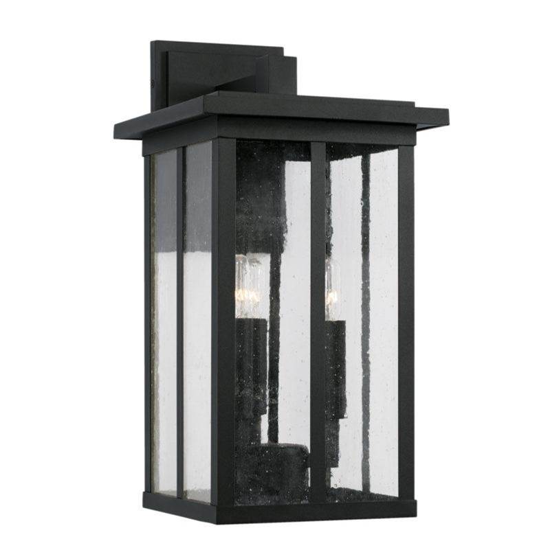 Capital Lighting Barrett 9''w X 18''h 3-light Outdoor Wall Lantern In Black With Antiqued Glass