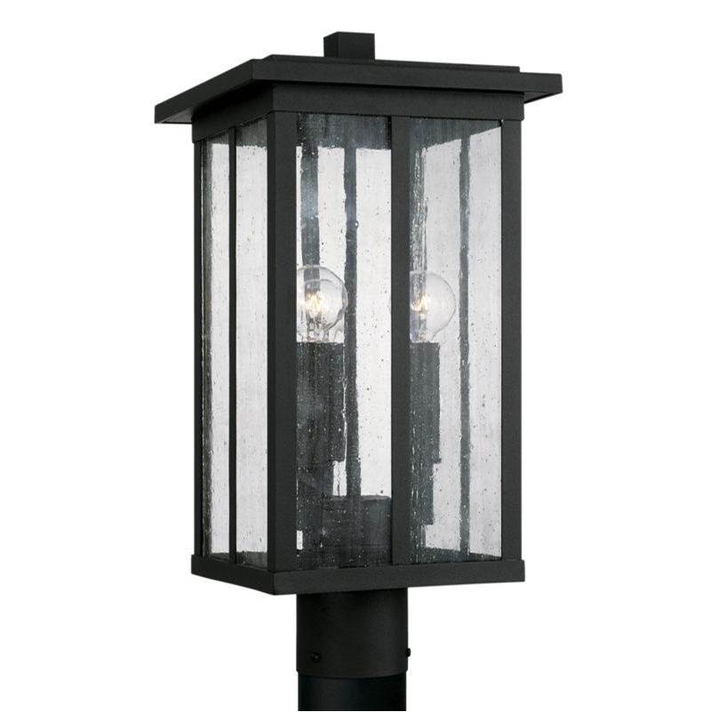 Capital Lighting Barrett 9'' W X 19'' H Tall 3-light Outdoor Post Lantern In Black With Antiqued Glass