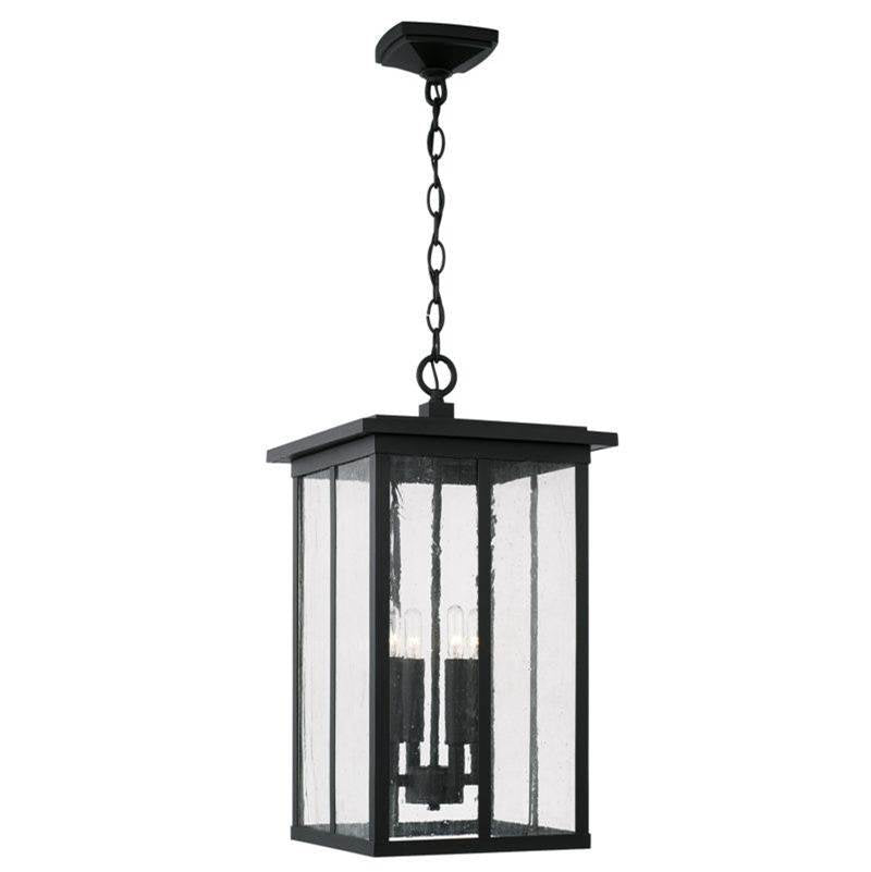 Capital Lighting Barrett 11.5'' W X 21'' H 4-light Outdoor Hanging Lantern Pendant In Black With Antiqued Glass
