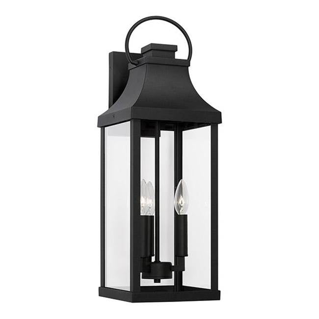 Capital Lighting 946431BK Black 8'' W X 24'' H Outdoor 3-light Large Wall Lantern In Black With Clear Glass Image 1
