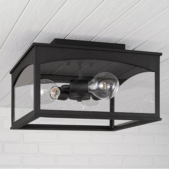 Capital Lighting 946731BK Black 14'' W X 9'' H Outdoor 3-light Flush In Black With Clear Glass Image 2
