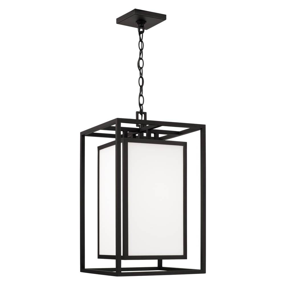 Capital Lighting 953114BK Black 12.50''w X 22''h 1-light Outdoor Modern Square Rectangle Hanging Lantern In Black With Soft White Glass Image 1