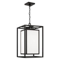 Capital Lighting 953114BK Black 12.50''w X 22''h 1-light Outdoor Modern Square Rectangle Hanging Lantern In Black With Soft White Glass Image 1