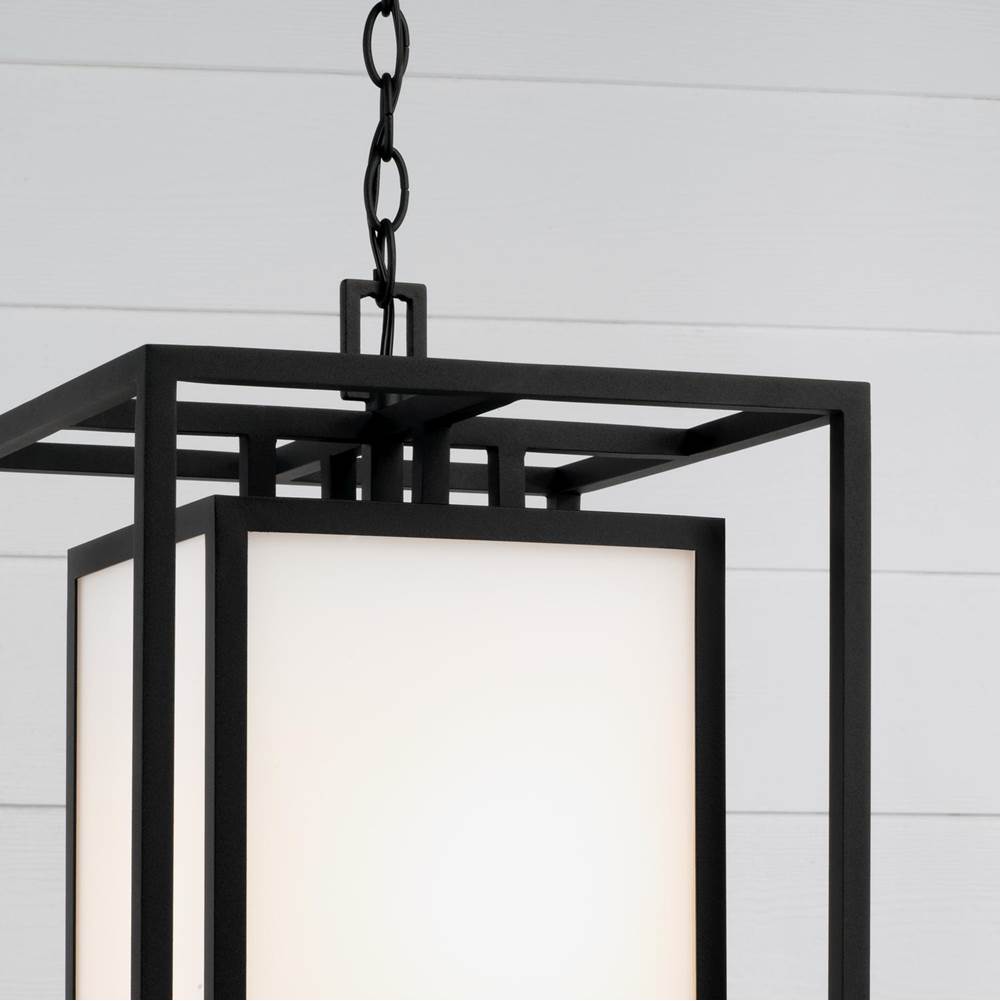 Capital Lighting 953114BK Black 12.50''w X 22''h 1-light Outdoor Modern Square Rectangle Hanging Lantern In Black With Soft White Glass Image 3