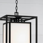 Capital Lighting 953114BK Black 12.50''w X 22''h 1-light Outdoor Modern Square Rectangle Hanging Lantern In Black With Soft White Glass Image 3