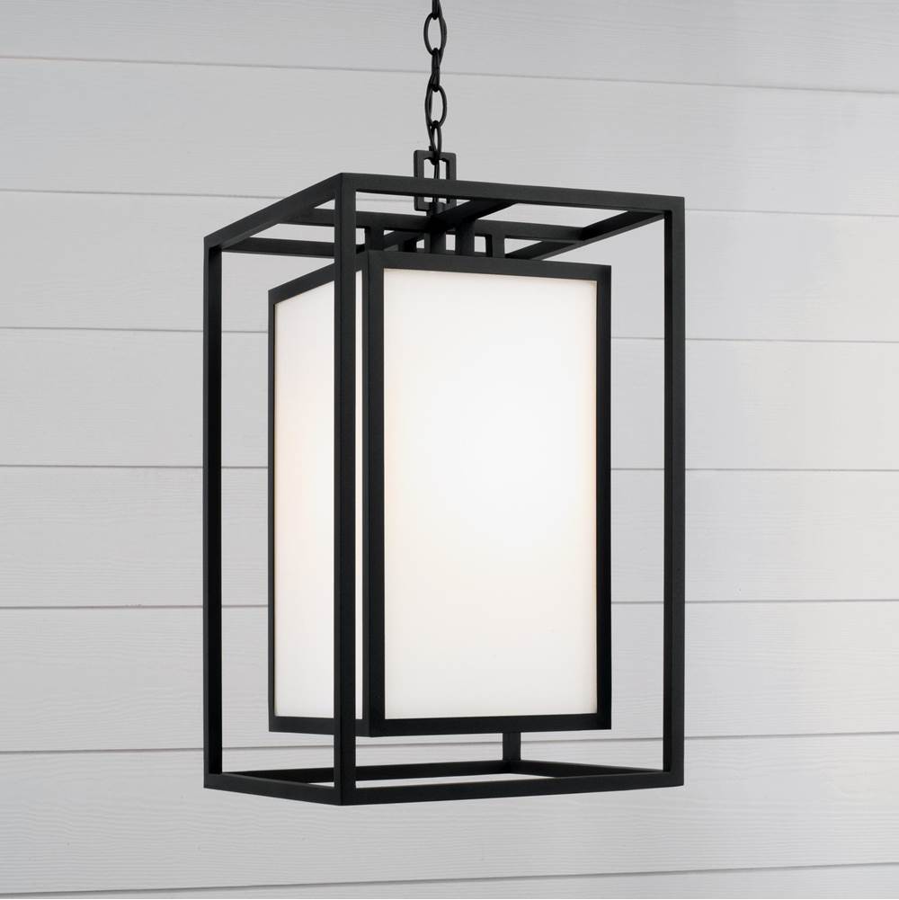 Capital Lighting Aiden 12.50''w X 22''h 1-light Outdoor Modern Square Rectangle Hanging Lantern In Black With Soft White Glass