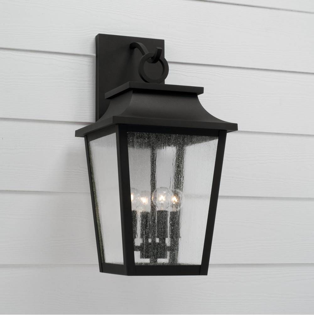 Capital Lighting 953341BK Black 12''w X 24''h 4-light Outdoor Tapered Wall Lantern In Black With Ripple Glass Image 5