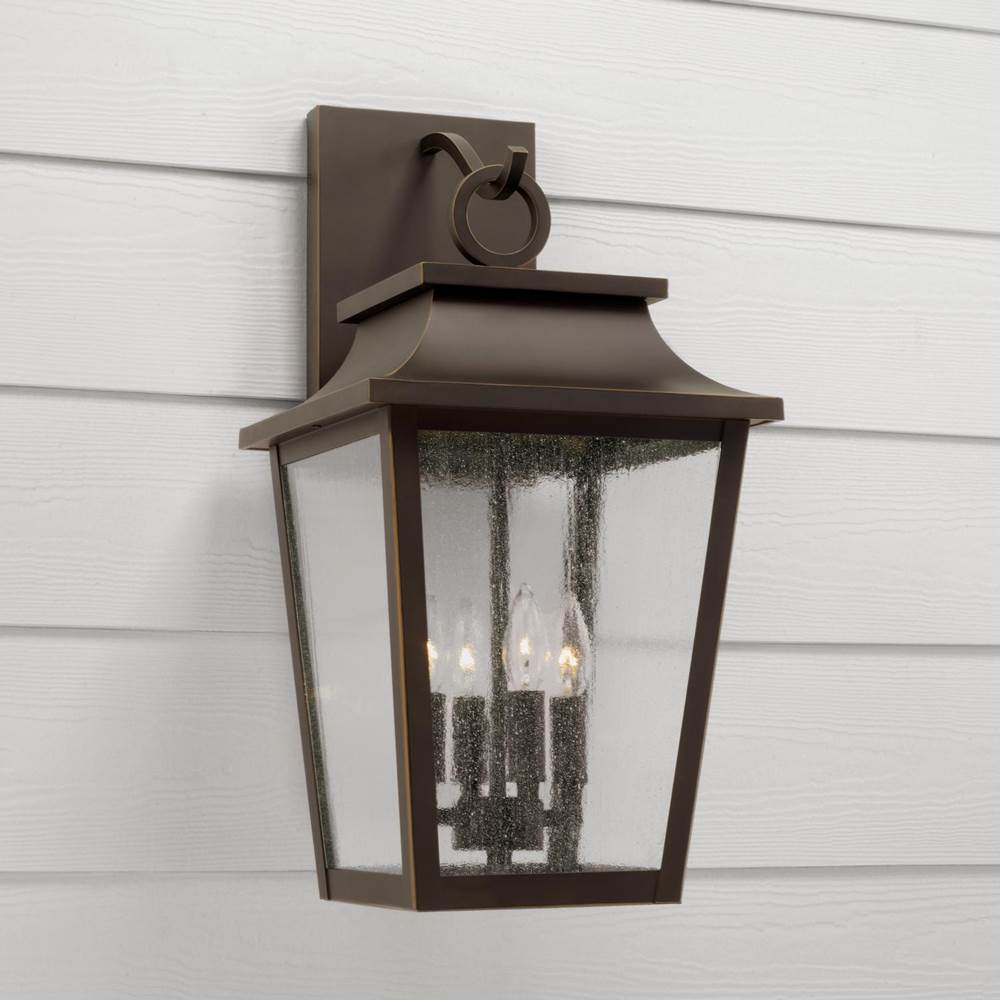 Capital Lighting Chandler 12''w X 24''h 4-light Outdoor Tapered Wall Lantern In Black With Ripple Glass