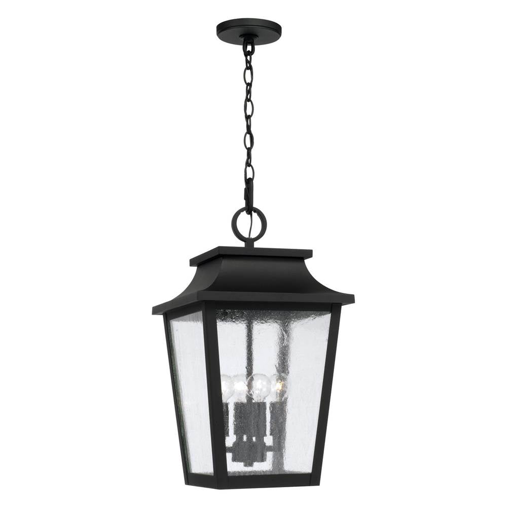 Capital Lighting 953344BK Black 12''w X 21''h 4-light Outdoor Tapered Hanging Lantern In Black With Ripple Glass Image 1