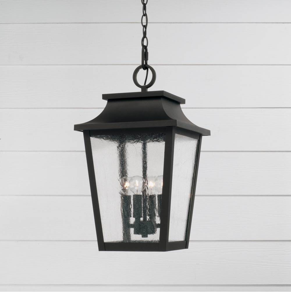 Capital Lighting 953344BK Black 12''w X 21''h 4-light Outdoor Tapered Hanging Lantern In Black With Ripple Glass Image 3