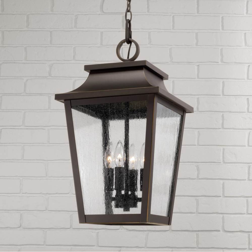 Capital Lighting Chandler 12''w X 21''h 4-light Outdoor Tapered Hanging Lantern In Black With Ripple Glass