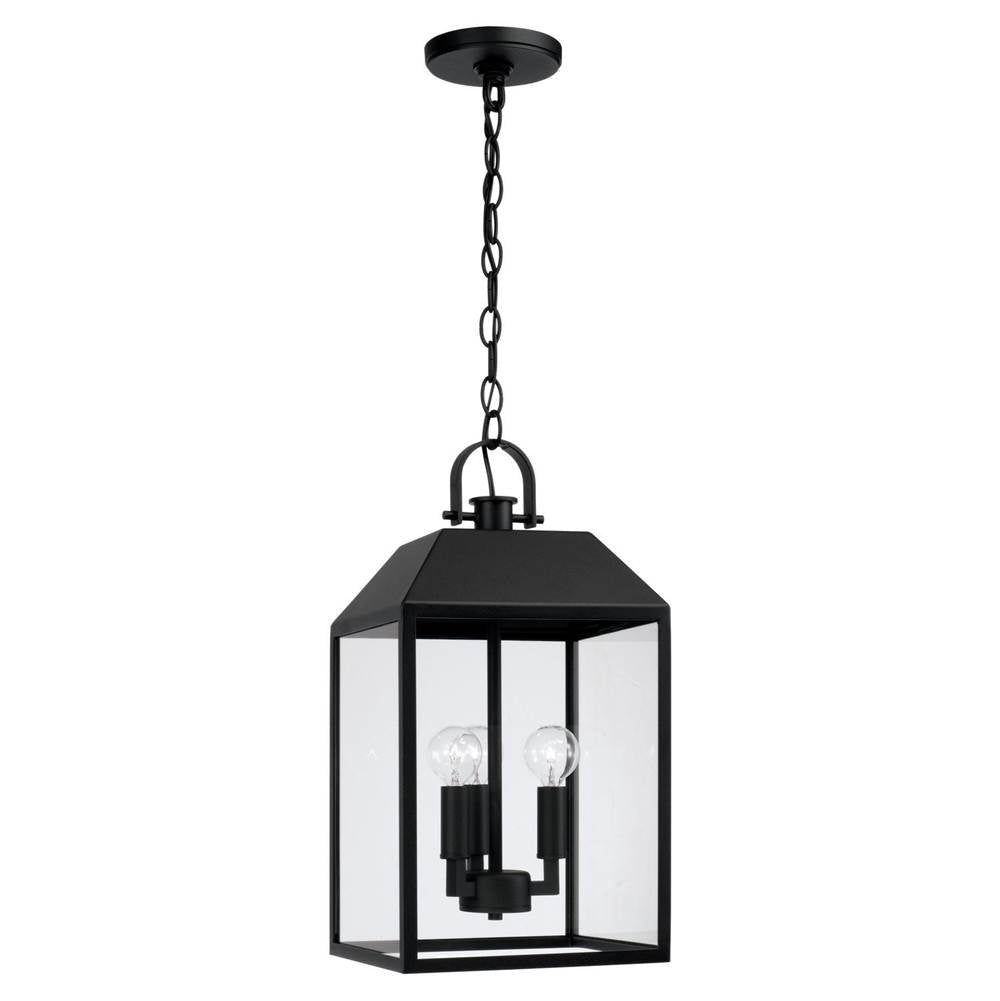 Capital Lighting 953434BK Black 9.50''w X 19.50''h 3-light Outdoor Square Rectangle Hanging Lantern In Black With Clear Glass Image 1