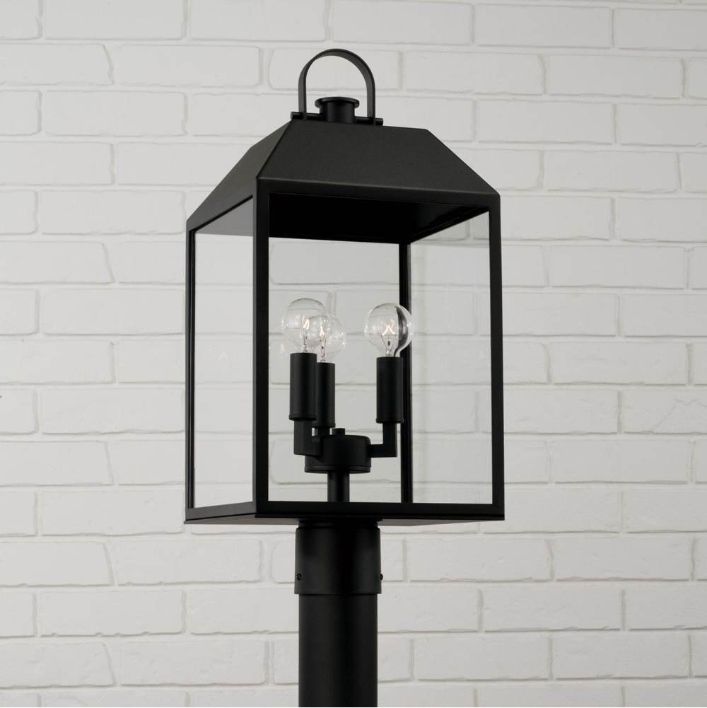 Capital Lighting Nelson 9.50''w X 21.50''h 3-light Outdoor Square Rectangle Post Lantern In Black With Clear Glass
