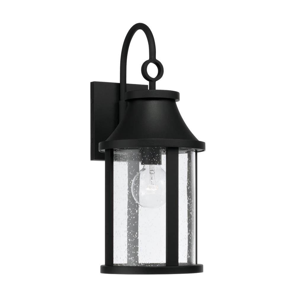 Capital Lighting 953611BK Black 7.50''w X 19''h 1-light Outdoor Cylindrical Wall Lantern In Black With Seeded Glass Image 1
