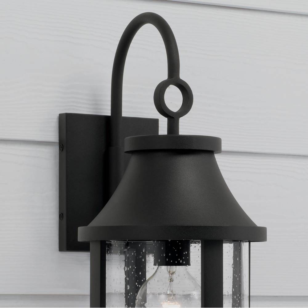 Capital Lighting 953611BK Black 7.50''w X 19''h 1-light Outdoor Cylindrical Wall Lantern In Black With Seeded Glass Image 4