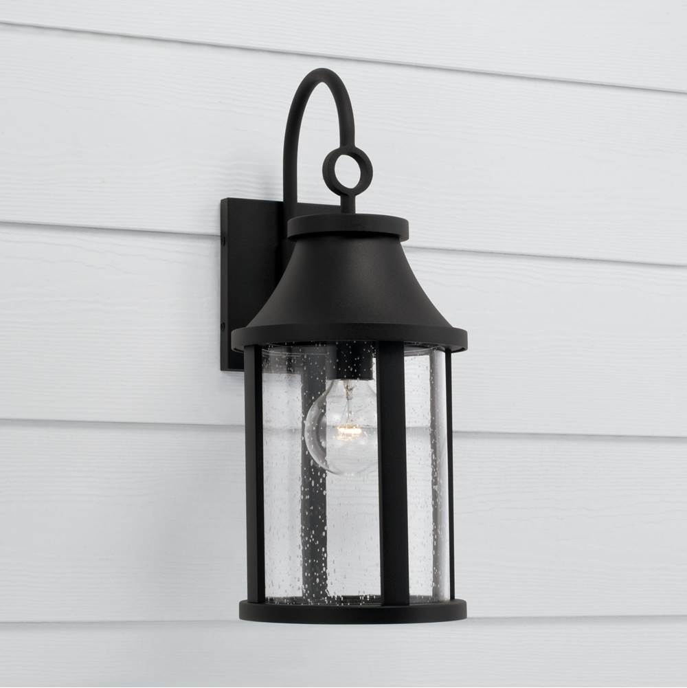 Capital Lighting Bridger 7.50''w X 19''h 1-light Outdoor Cylindrical Wall Lantern In Black With Seeded Glass
