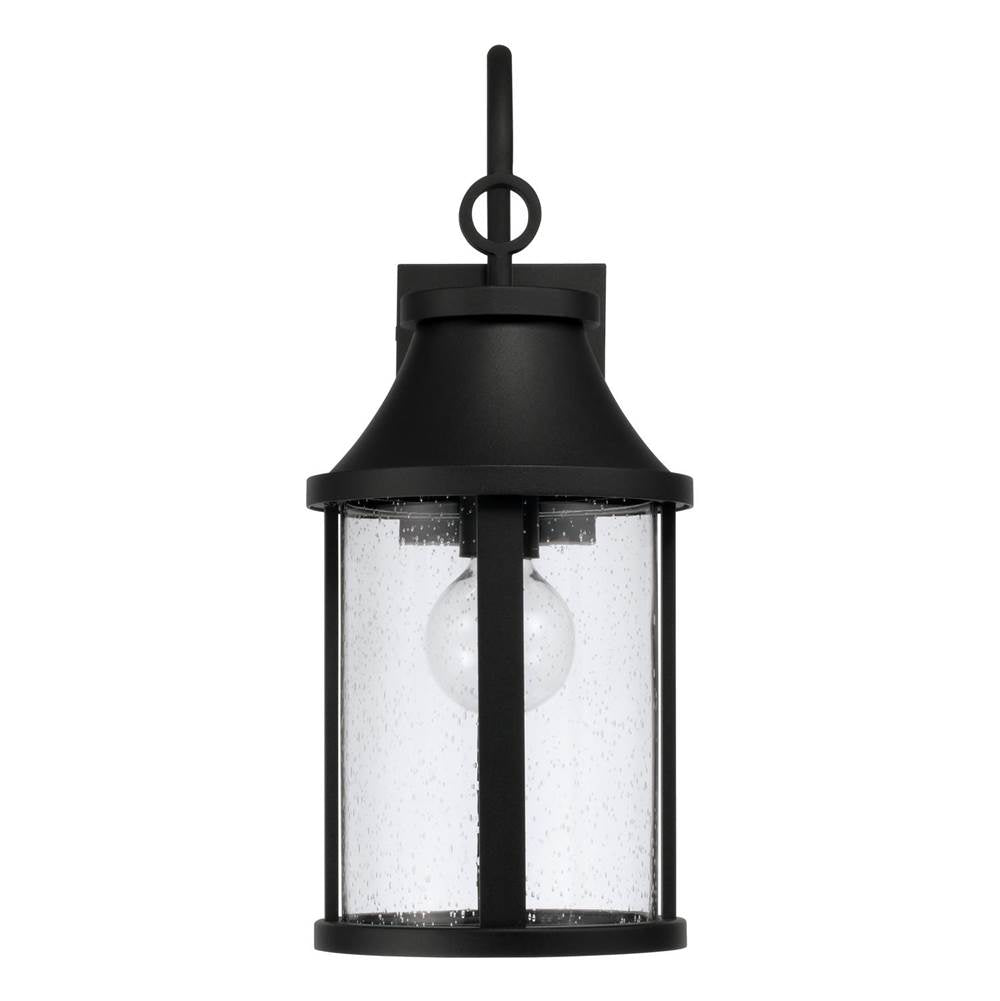 Capital Lighting 953611BK Black 7.50''w X 19''h 1-light Outdoor Cylindrical Wall Lantern In Black With Seeded Glass Image 3