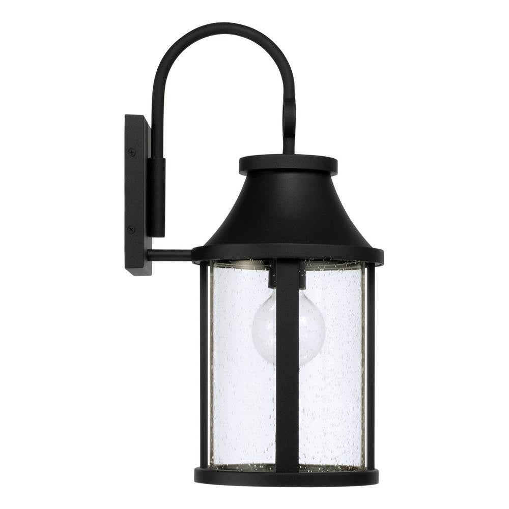 Capital Lighting 953611BK Black 7.50''w X 19''h 1-light Outdoor Cylindrical Wall Lantern In Black With Seeded Glass Image 2