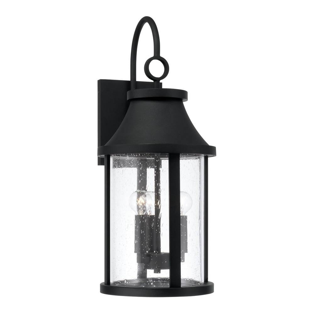 Capital Lighting 953631BK Black 9.75''w X 24.50''h 3-light Outdoor Cylindrical Wall Lantern In Black With Seeded Glass Image 1