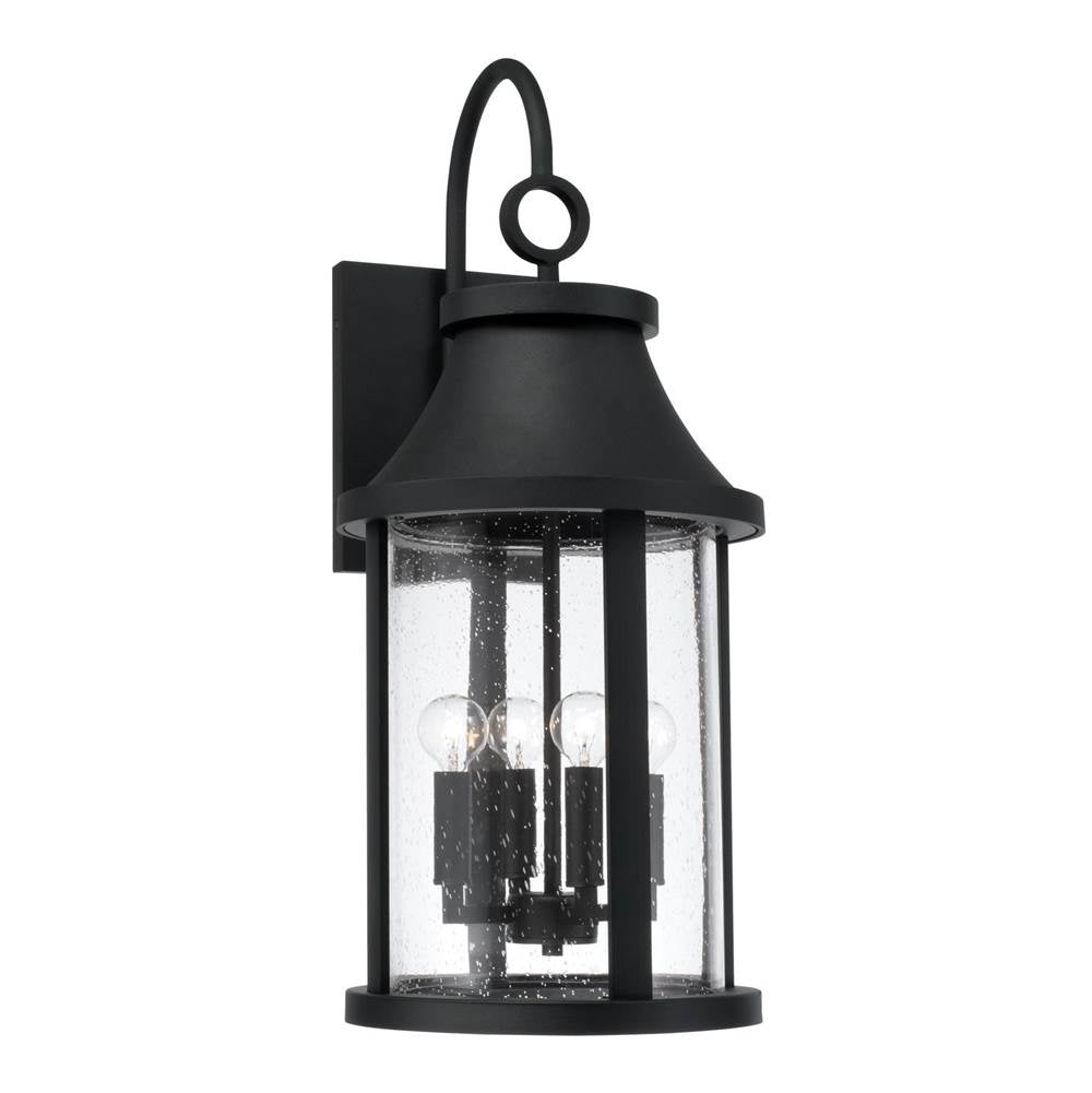 Capital Lighting 953641BK Black 11.50''w X 28''h 4-light Outdoor Cylindrical Wall Lantern In Black With Seeded Glass Image 1