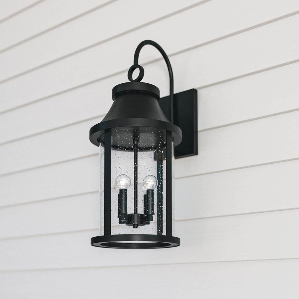 Capital Lighting Bridger 11.50''w X 28''h 4-light Outdoor Cylindrical Wall Lantern In Black With Seeded Glass