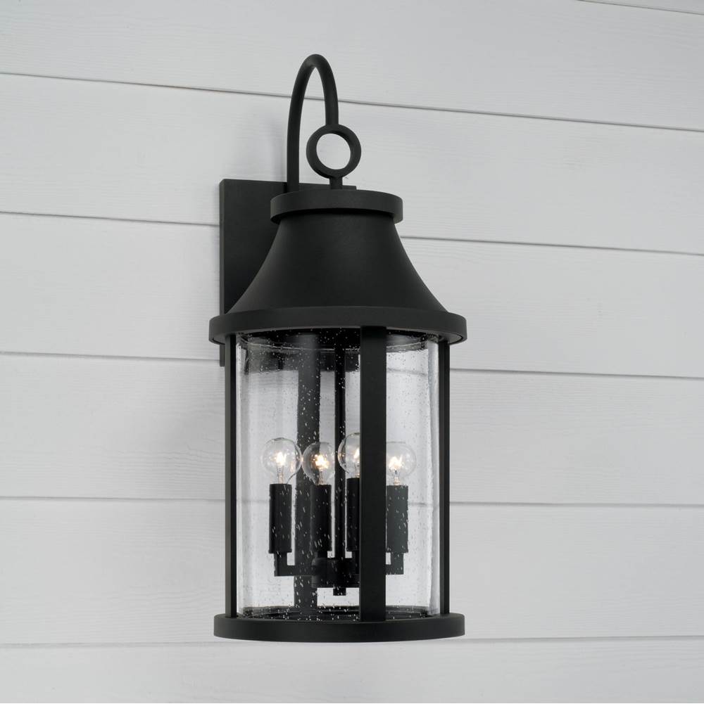 Capital Lighting 953641BK Black 11.50''w X 28''h 4-light Outdoor Cylindrical Wall Lantern In Black With Seeded Glass Image 5