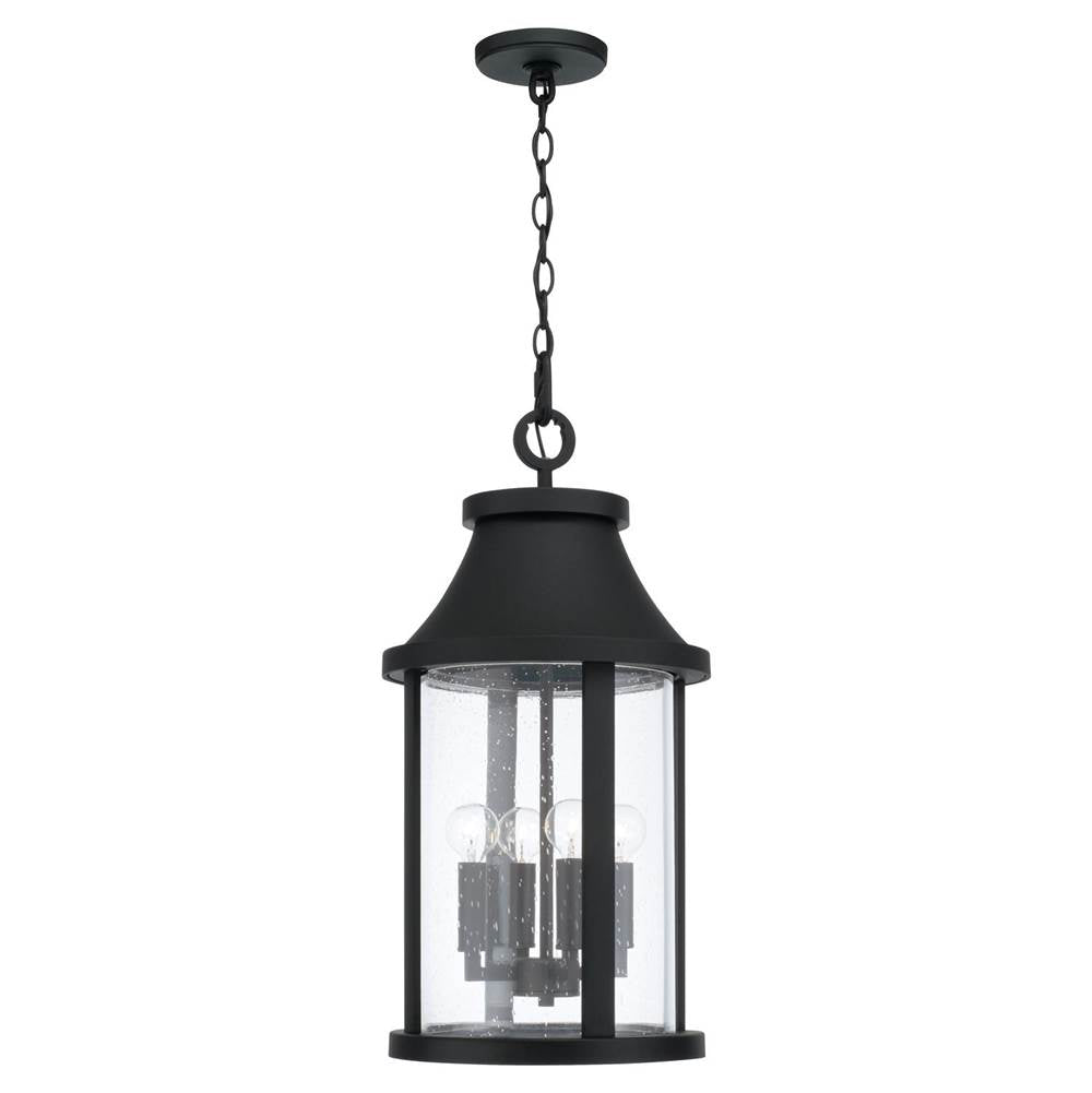 Capital Lighting 953644BK Black 11.50''w X 23.50''h 4-light Outdoor Cylindrical Hanging Lantern In Black With Seeded Glass Image 1