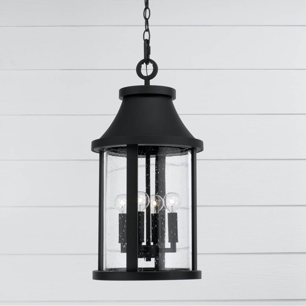 Capital Lighting 953644BK Black 11.50''w X 23.50''h 4-light Outdoor Cylindrical Hanging Lantern In Black With Seeded Glass Image 4