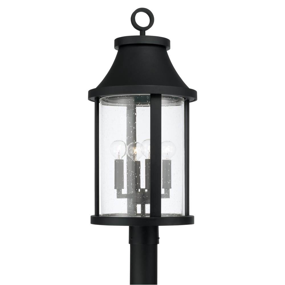 Capital Lighting 953645BK Black 15.50''w X 20.75''h 4-light Outdoor Cylindrical Post Lantern In Black With Seeded Glass Image 1